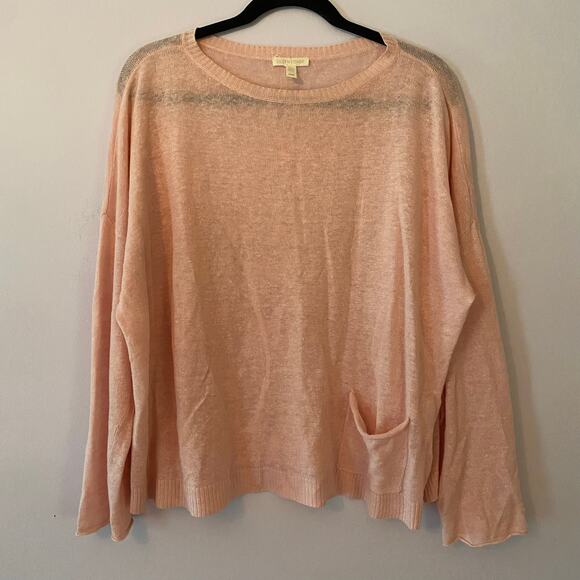 Eileen Fisher Women's Medium Light Pink 100% Linen Lightweight Crewneck Sweater - Picture 1 of 8